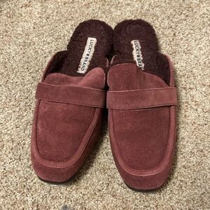 Lucky Brand Womens Caydim Mule Flat Shoe Maroon Suede Slip On Slide Warm US 7